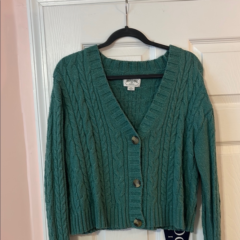 Green Cable Knit Cardigan Sweater